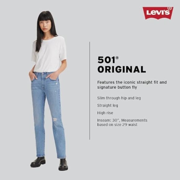 Levi's 501 Original Fit women's 26/28 medium wash distressed knee jeans EUC - Picture 1 of 10